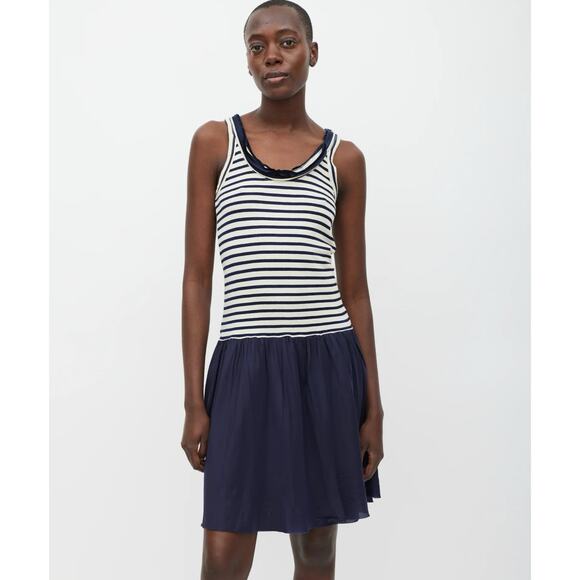 Sacai Luck White Navy Cotton Striped Tank Dress Cupro Skirt 3 L - Picture 1 of 12